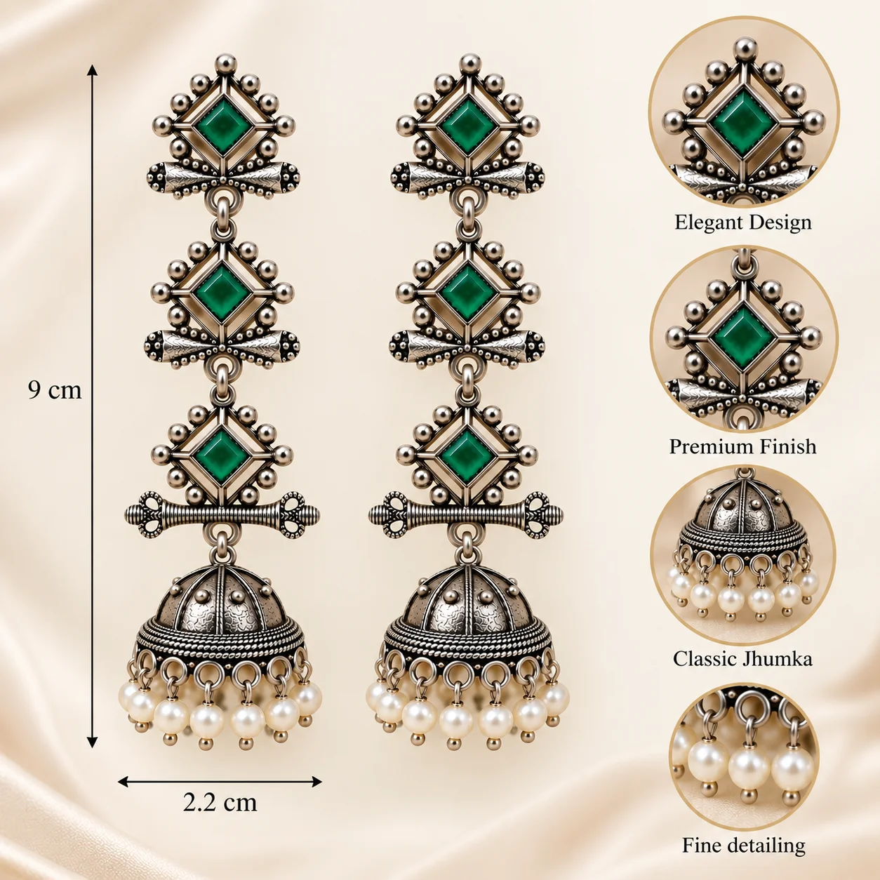 Long Oxidised Jhumka Earrings for Women | Tribal Pearl Drop