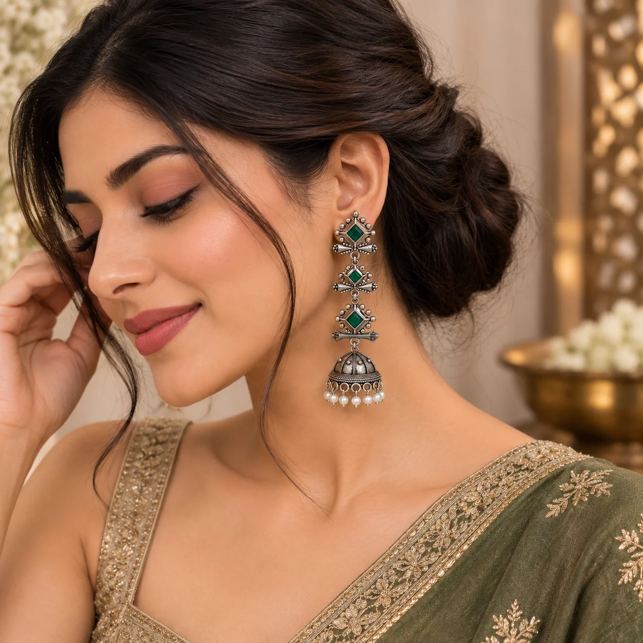 Long Oxidised Jhumka Earrings for Women | Tribal Pearl Drop