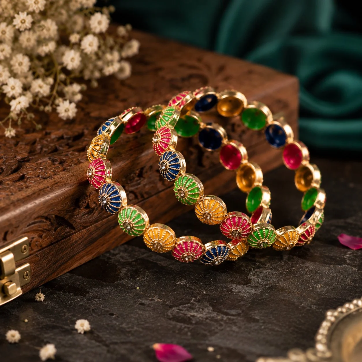 Multicolour Meenakari Gold Plated Bangles Set of 2 for Women | Traditional Festive Wear Bangles