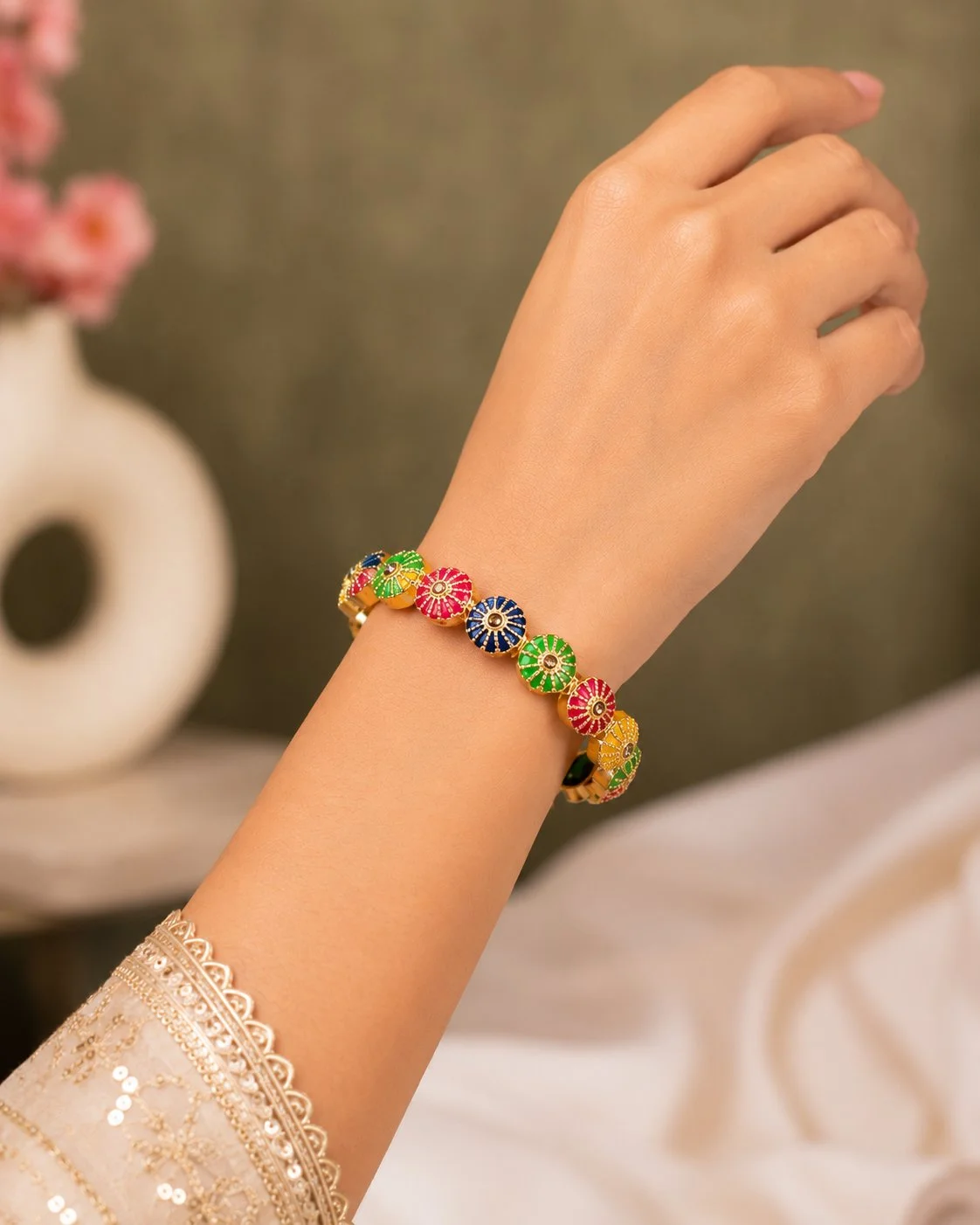 Multicolour Meenakari Gold Plated Bangles Set of 2 for Women | Traditional Festive Wear Bangles
